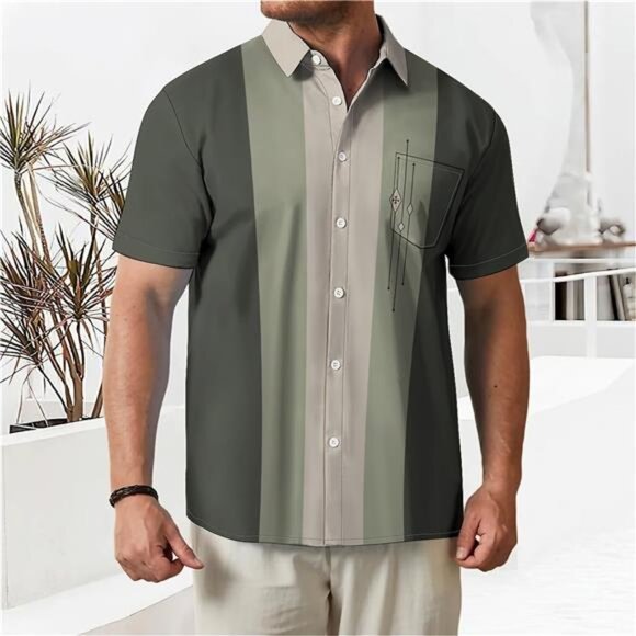 Men's Short Sleeve Button Down Bowling Shirts Hawaiian Casual Printed Summer - Picture 5 of 7